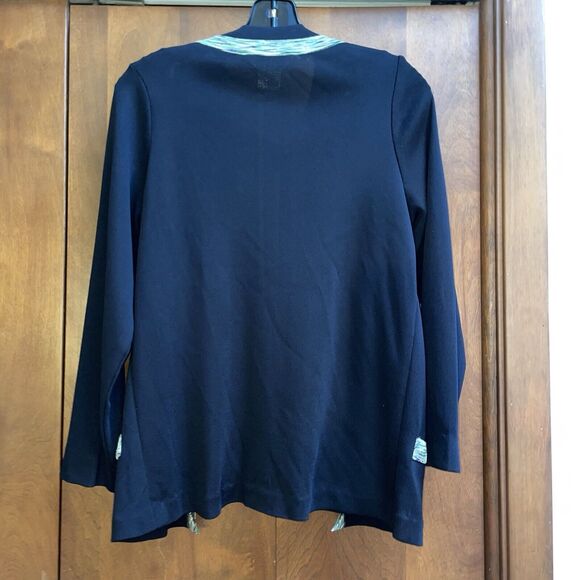 Exclusively Misook Cardigan M Black/Green Trim Long Sleeve Open Front Cardigan` - Picture 3 of 8